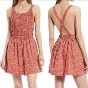 Free People Petunia Mini Dress Ditsy Floral Print Red Multi Size XS